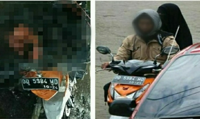 Foto diduga dua pelaku bom bunuh diri di Gedeja Katedral Makassar. Plat motor sama dengan yang ditemukan di lokasi. (Foto: Instagram/@infokomando)