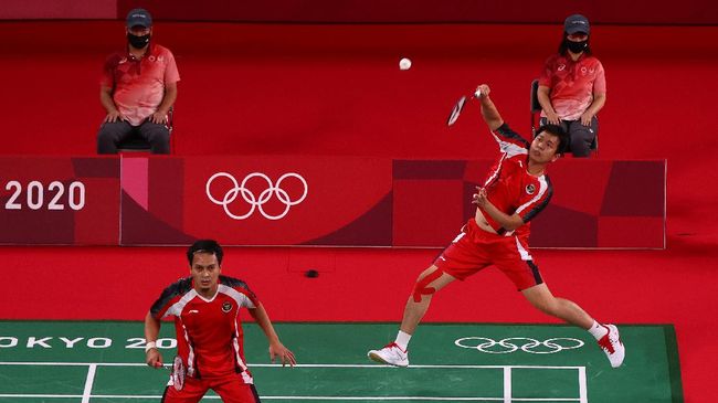 M. Ahsan?Hendra Setiawan menang di hari pertama Olimpiade Tokyo, (foto: AFP)