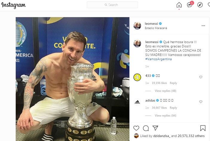 Postingan Lionel Messi yang mencatat rekor di instagram