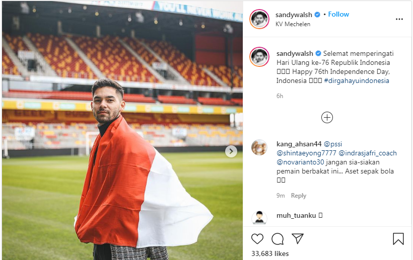 Sandy Walsh, berpose dengan bendera Merah Putih di Belgia. (foto:IG)