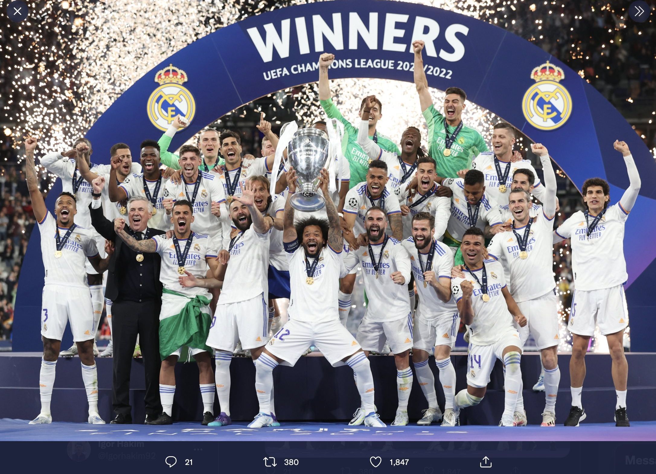 Real Madrid keluar sebagai juara Liga Champions 2021-2022. /Twitter/@ChampionsLeague 