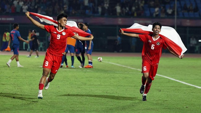 Selebrasi pemain Indonesia usai merebut medali emas SEA Games (PSSI)